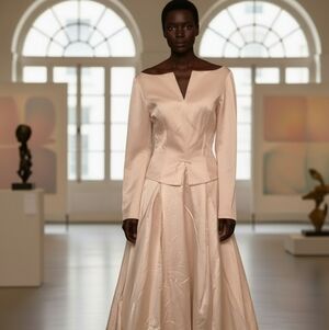 Romona Keveza Cream Long Sleeve Gown